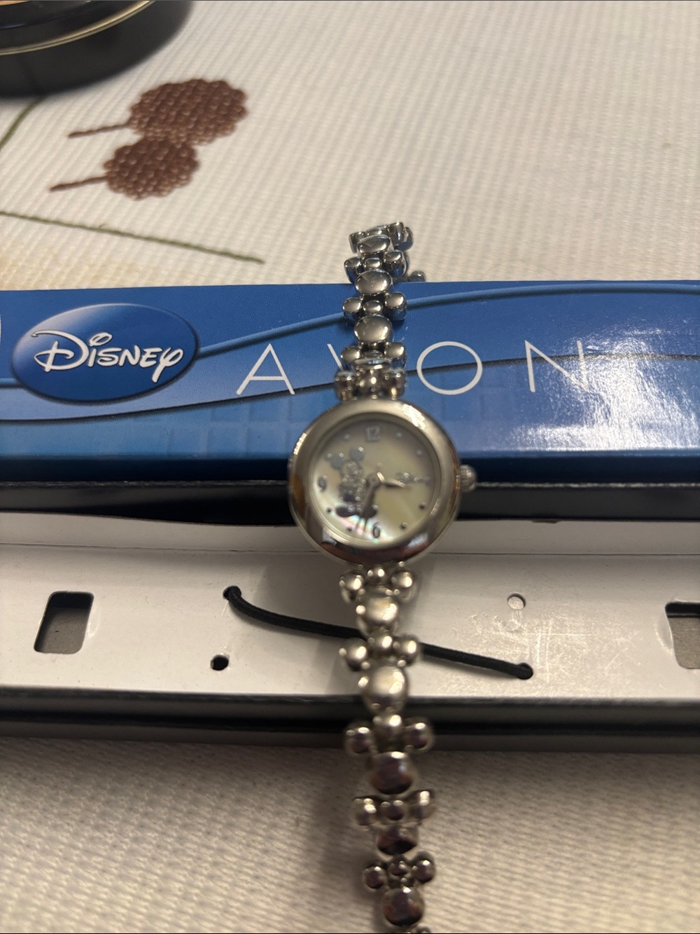 Disney Silver-tone Mickey Mouse Floral Link Bracelet Watch